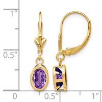 14K 7x5mm Oval Amethyst Bezel Leverback Dangle Earrings view 4