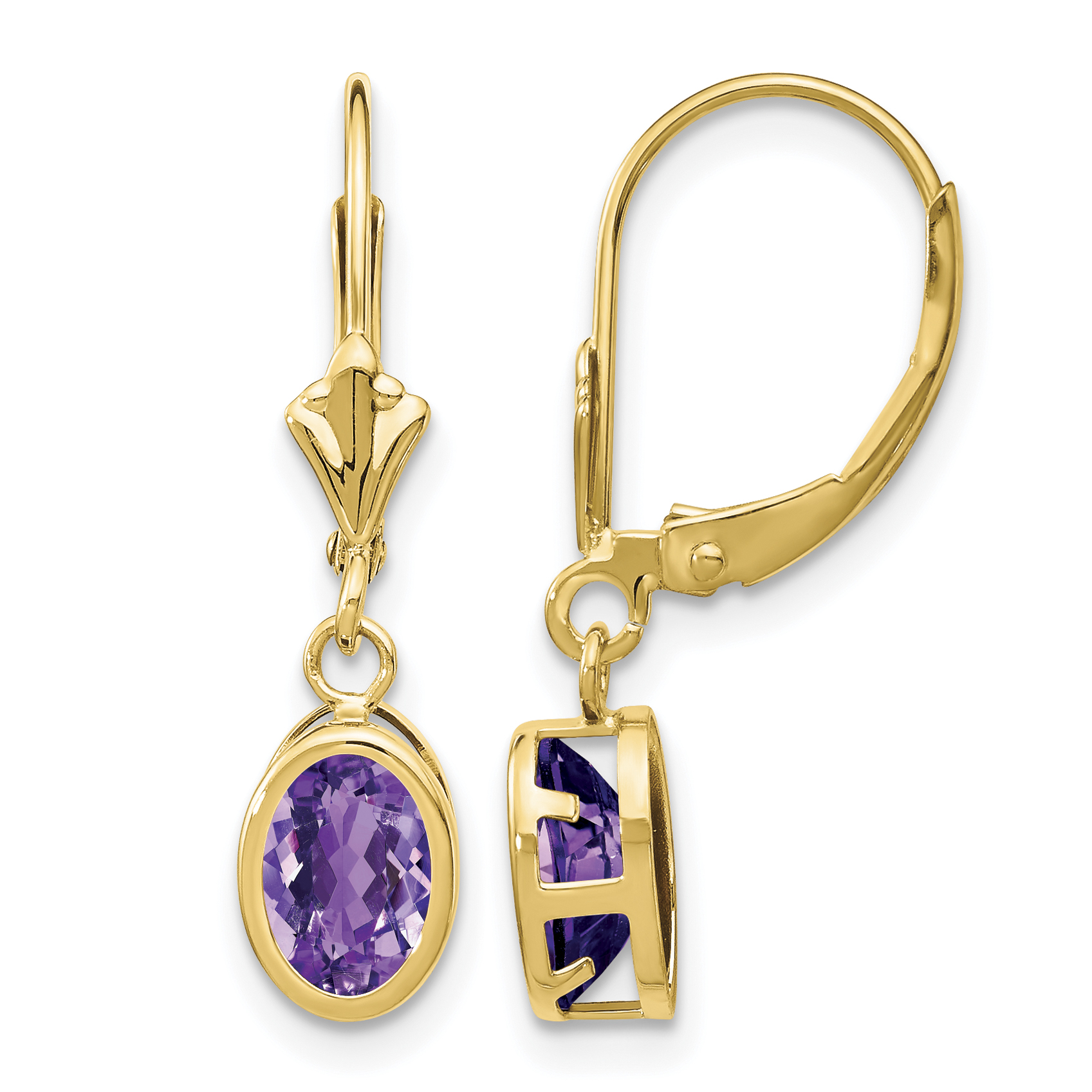 14k 7x5mm Oval Amethyst Leverback Earrings (XLB106AM)