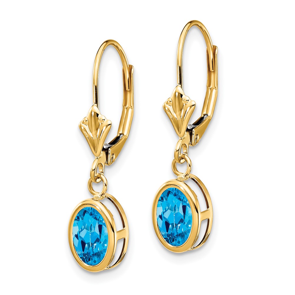 14k 7x5mm Oval Blue Topaz Leverback Earrings (XLB106BT)