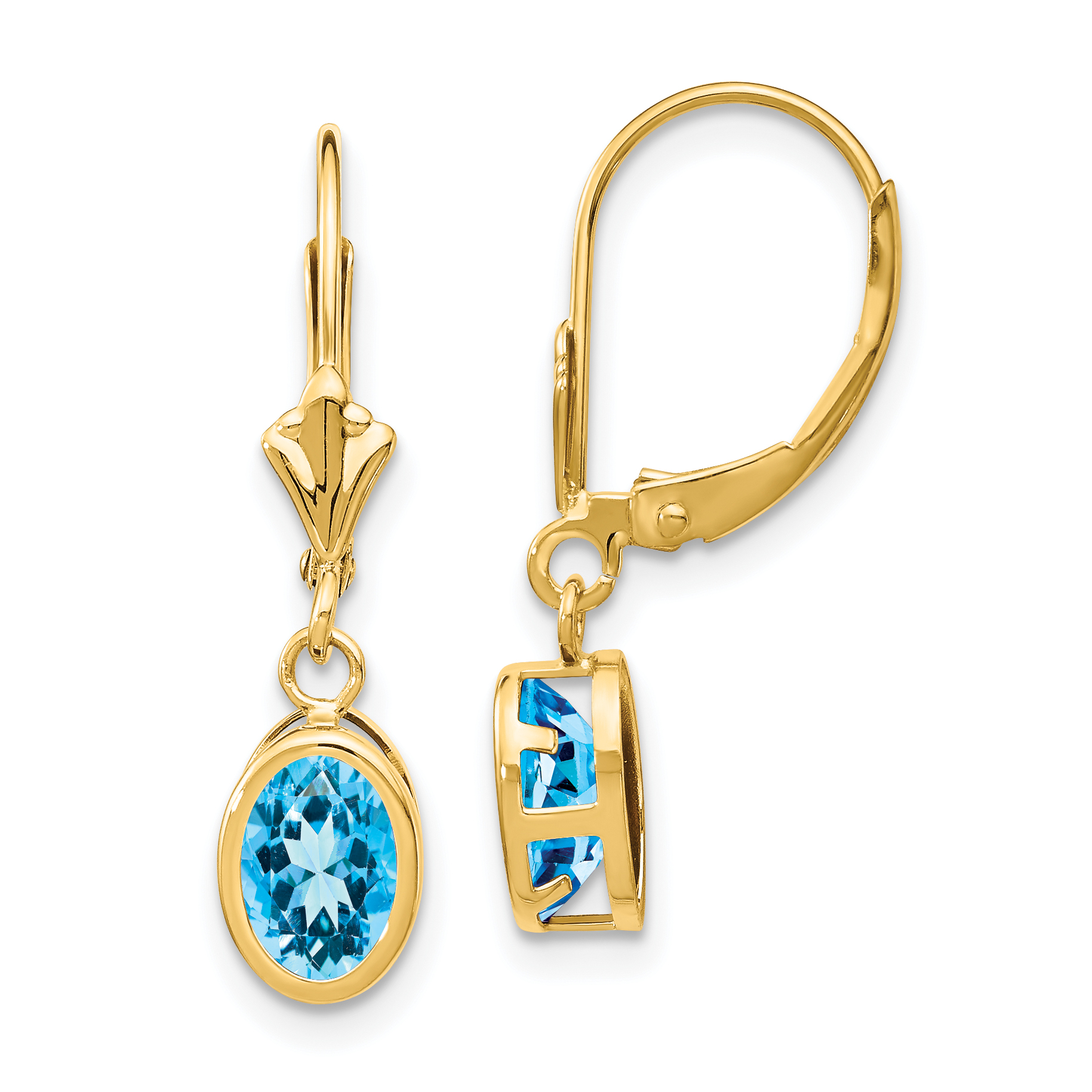 14k 7x5mm Oval Blue Topaz Leverback Earrings (XLB106BT)