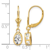 14K Yellow Gold 7x 5mm Oval Cubic Zirconia Bezel Leverback Dangle Earrings view 4
