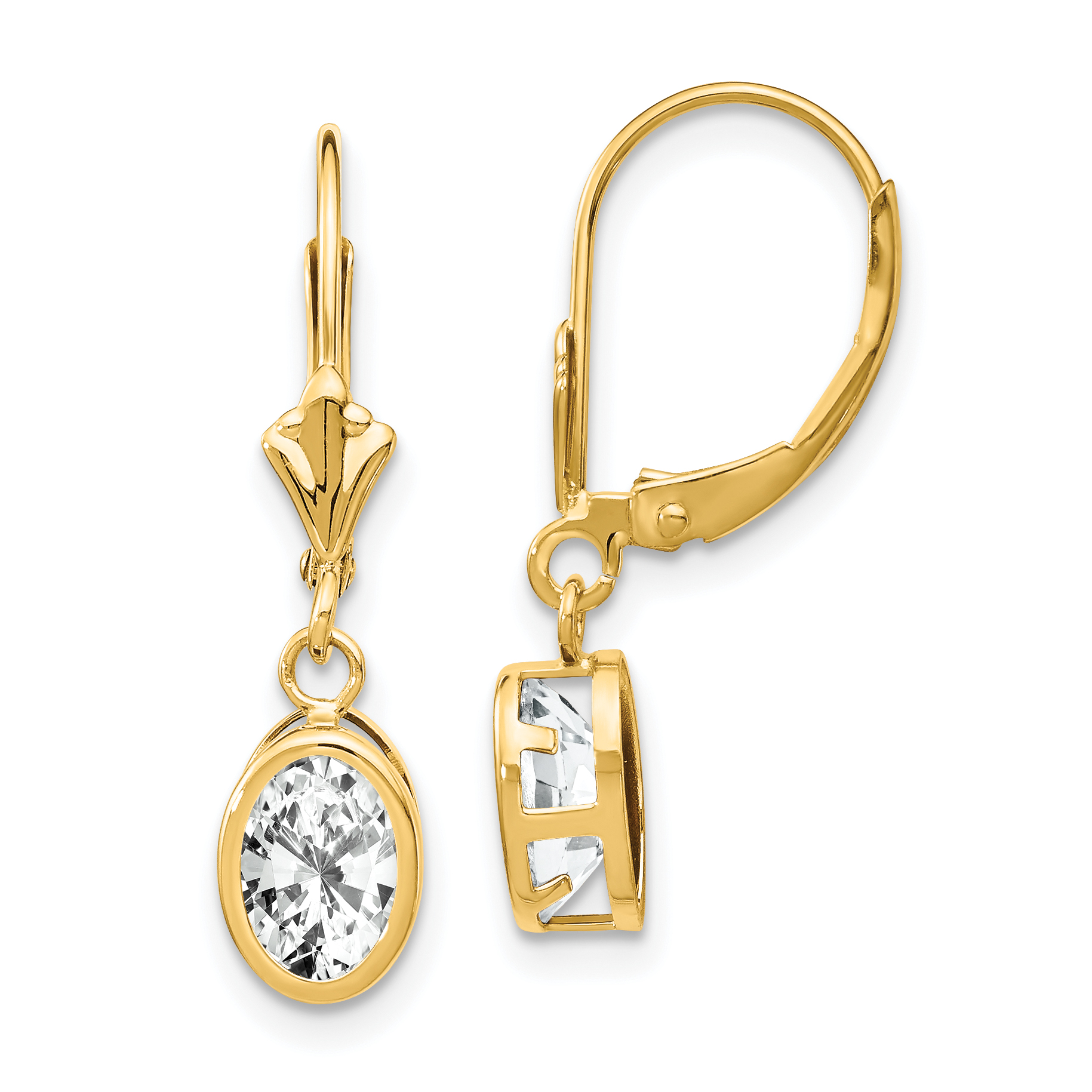 14k 7x5mm Oval Cubic Zirconia Leverback Earrings (XLB106CZ)