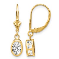 14K Yellow Gold 7x 5mm Oval Cubic Zirconia Bezel Leverback Dangle Earrings view 1