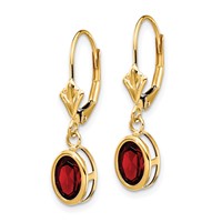14K Yellow Gold 7x 5mm Oval Garnet Bezel Leverback Dangle Earrings view 2