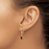 14K Yellow Gold 7x 5mm Oval Garnet Bezel Leverback Dangle Earrings view 3