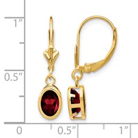 14K Yellow Gold 7x 5mm Oval Garnet Bezel Leverback Dangle Earrings view 4