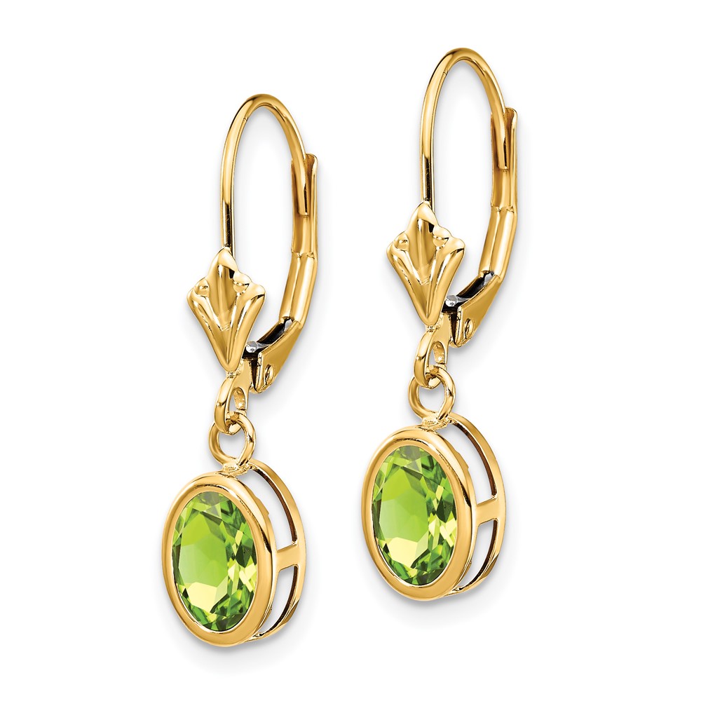 14k 7x5mm Oval Peridot Leverback Earrings (XLB106PE)