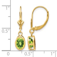 14K Yellow Gold 7x 5mm Oval Peridot Bezel Leverback Dangle Earrings view 4