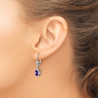14K White Gold 7x5mm Oval Amethyst Bezel Leverback Dangle Earrings view 3