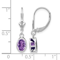 14K White Gold 7x5mm Oval Amethyst Bezel Leverback Dangle Earrings view 4