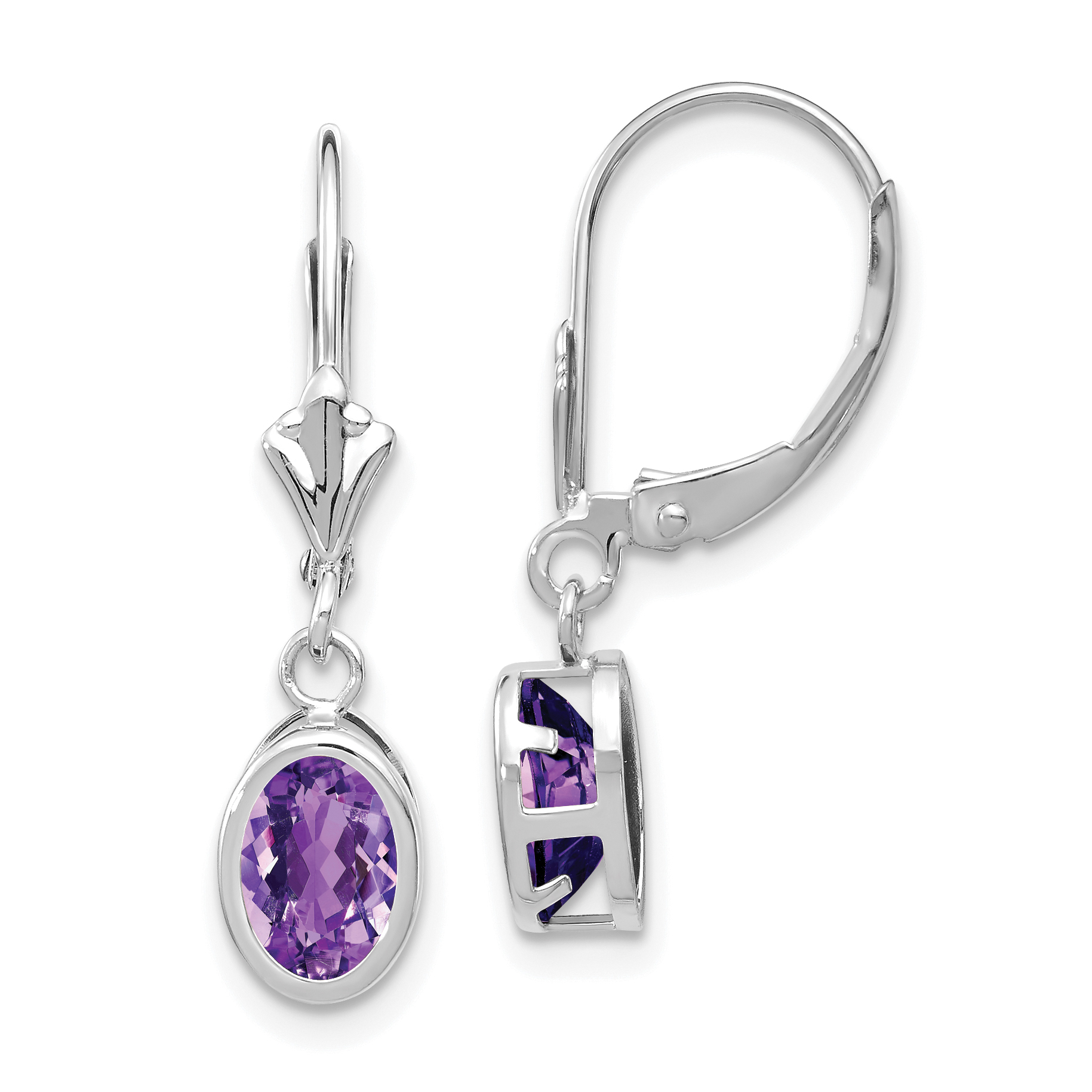 14k White Gold 7x5mm Oval Amethyst Leverback Earrings (XLB106WAM)