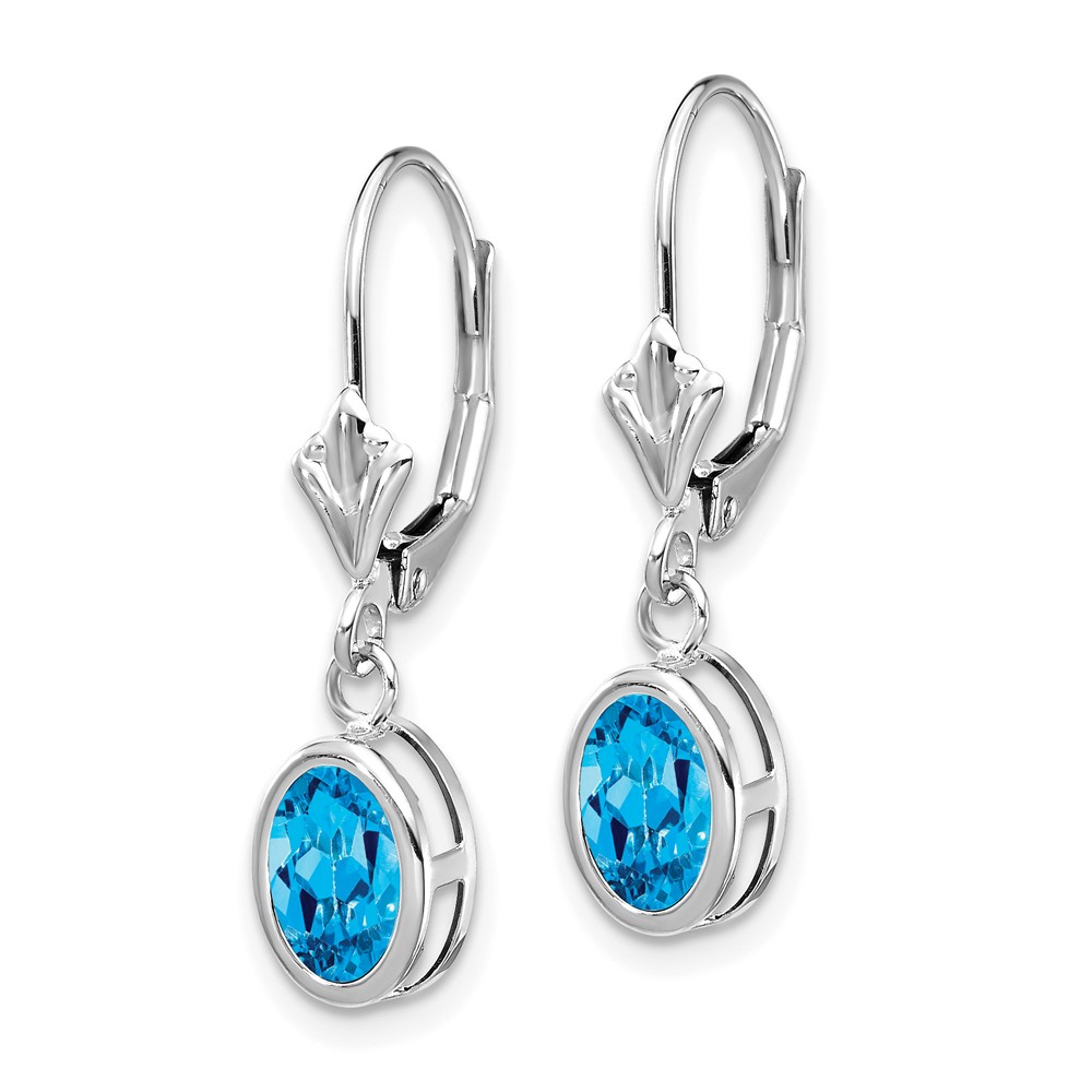 14k White Gold 7x5mm Oval Blue Topaz Leverback Earrings (XLB106WBT)