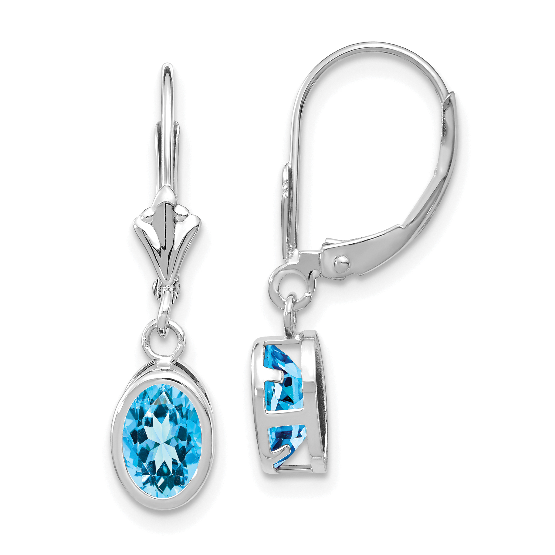 14k White Gold 7x5mm Oval Blue Topaz Leverback Earrings (XLB106WBT)