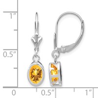 14K White Gold 7x 5mm Oval Citrine Bezel Leverback Dangle Earrings view 4