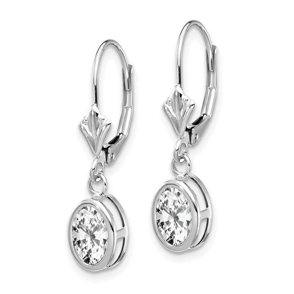 14k White Gold 7x5mm Oval Cubic Zirconia Leverback Earrings (XLB106WCZ)