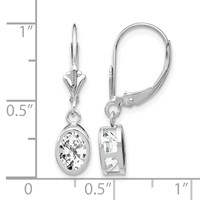 14K White Gold 7x 5mm Oval Cubic Zirconia Bezel Leverback Dangle Earrings view 4