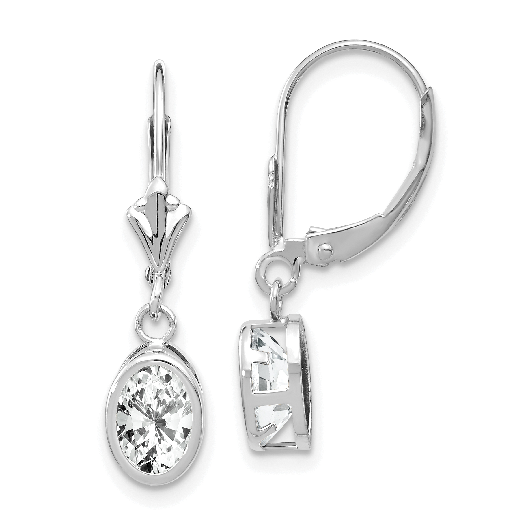 14k White Gold 7x5mm Oval Cubic Zirconia Leverback Earrings (XLB106WCZ)