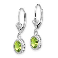 14K White Gold 7x5mm Oval Peridot Bezel Leverback Dangle Earrings view 2