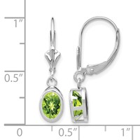 14K White Gold 7x5mm Oval Peridot Bezel Leverback Dangle Earrings view 4