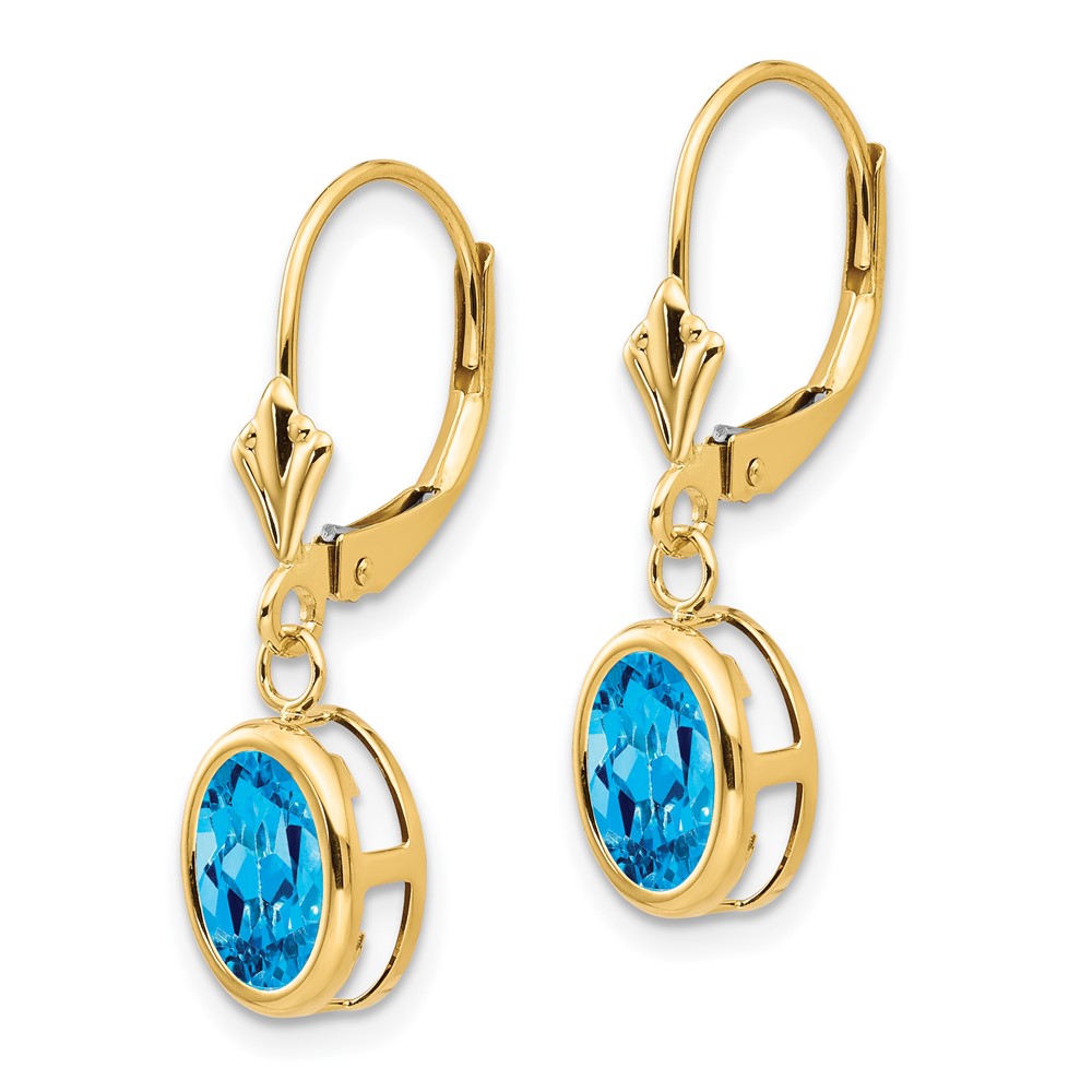 14k 8x6mm Oval Blue Topaz Leverback Earrings (XLB107BT)