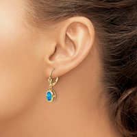 14K Yellow Gold 8x 6mm Oval Blue Topaz Bezel Leverback Dangle Earrings view 3