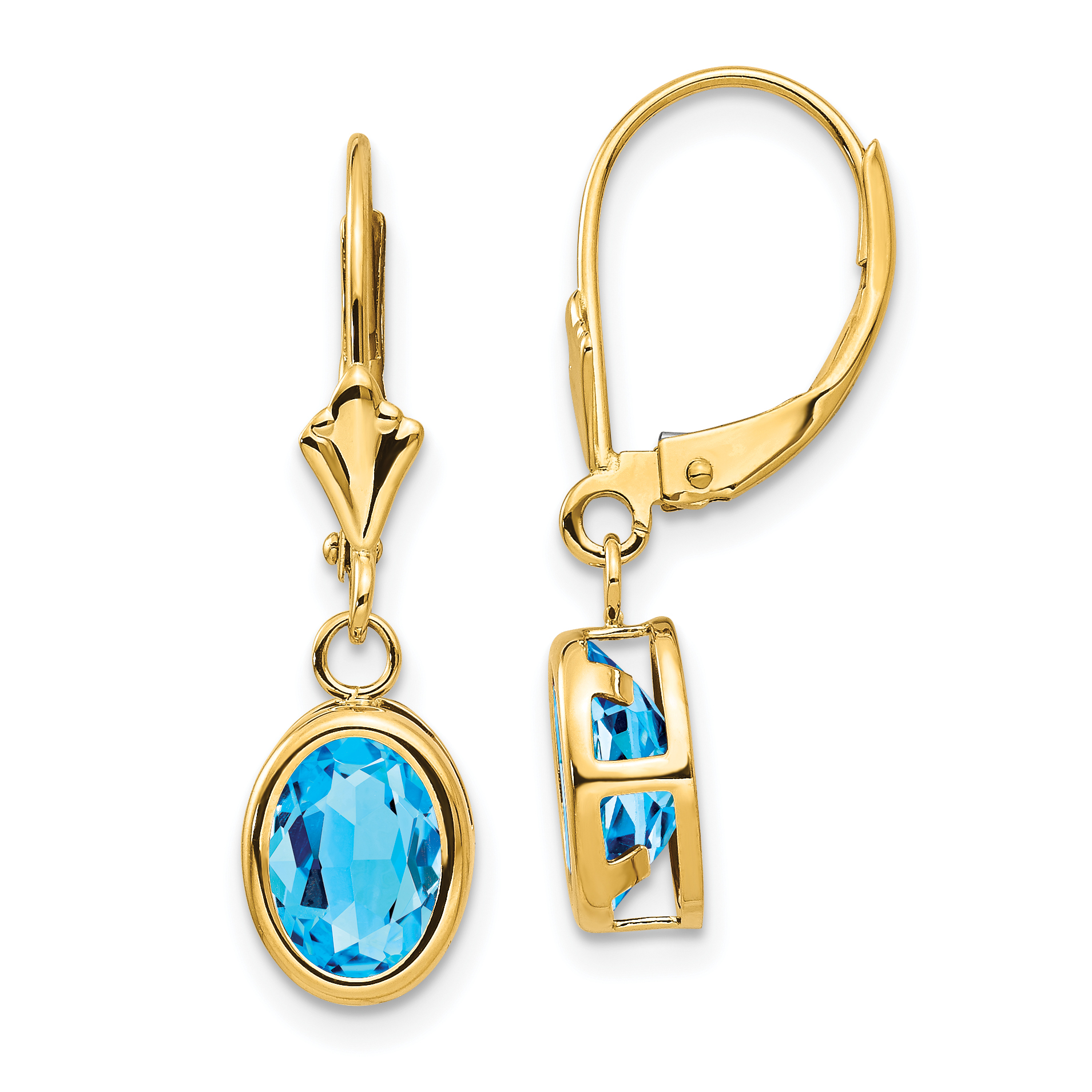 14k 8x6mm Oval Blue Topaz Leverback Earrings (XLB107BT)