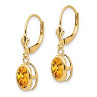 14K Yellow Gold 8x6mm Oval Citrine Bezel Leverback Dangle Earrings view 2