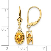 14K Yellow Gold 8x6mm Oval Citrine Bezel Leverback Dangle Earrings view 4