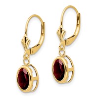 14K Yellow Gold 8x 6mm Oval Lab Created Ruby Leverback Earrings view 2