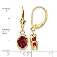 14K Yellow Gold 8x 6mm Oval Lab Created Ruby Leverback Earrings view 4