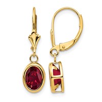 14K Yellow Gold 8x 6mm Oval Lab Created Ruby Leverback Earrings view 1