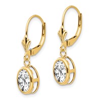 14K Yellow Gold 8x 6mm Oval Cubic Zirconia Bezel Leverback Dangle Earrings view 2