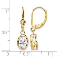 14K Yellow Gold 8x 6mm Oval Cubic Zirconia Bezel Leverback Dangle Earrings view 4