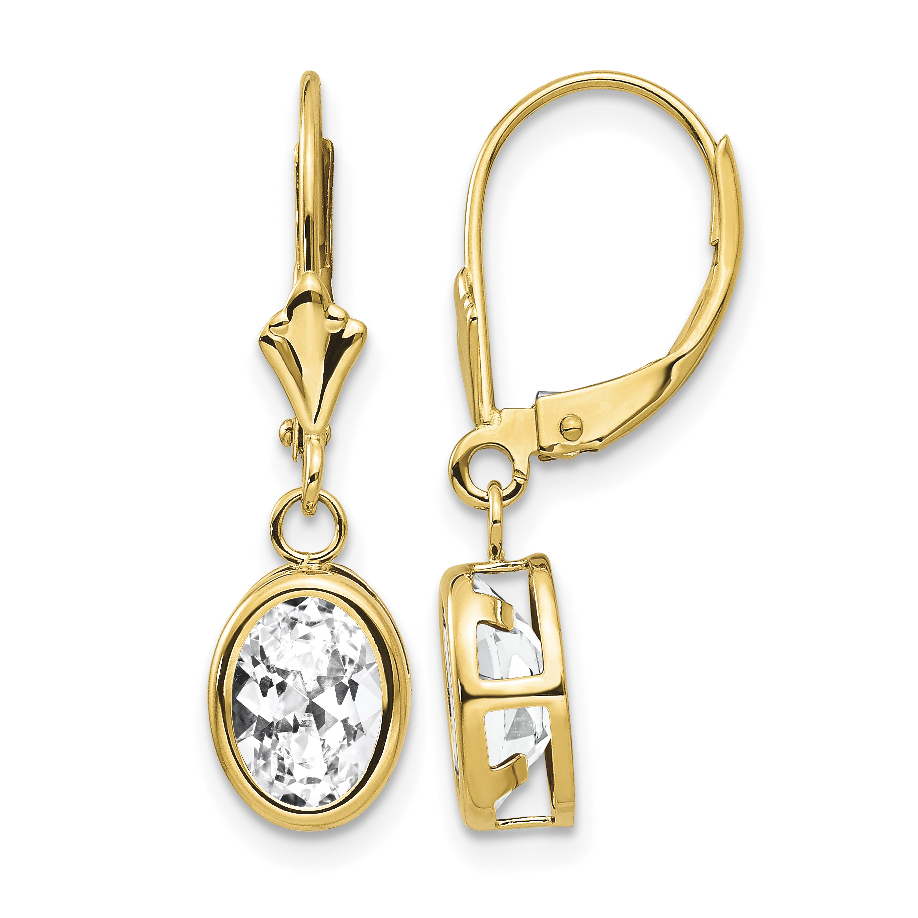 14k 8x6mm Oval Cubic Zirconia Leverback Earrings (XLB107CZ)