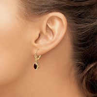 14K Yellow Gold 8x 6mm Oval Garnet Bezel Leverback Dangle Earrings view 3