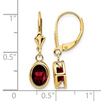14K Yellow Gold 8x 6mm Oval Garnet Bezel Leverback Dangle Earrings view 4