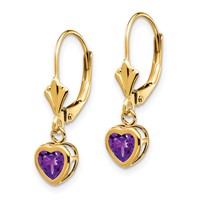 14K 5mm Heart Amethyst Bezel Leverback Dangle Earrings view 2