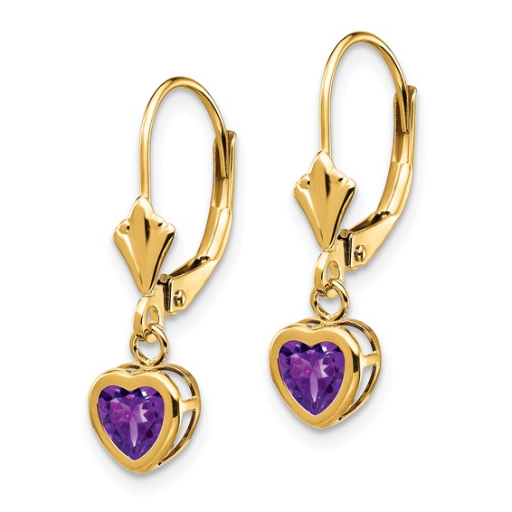 Heart Gemstone Bezel Leverback Earrings
