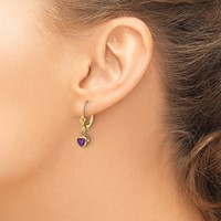 14K 5mm Heart Amethyst Bezel Leverback Dangle Earrings view 3