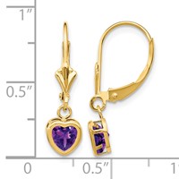 14K 5mm Heart Amethyst Bezel Leverback Dangle Earrings view 4