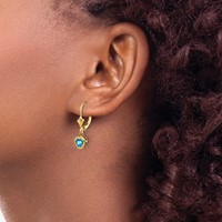 14K 5mm Yellow Gold Heart Blue Topaz Bezel Leverback Dangle Earrings view 3