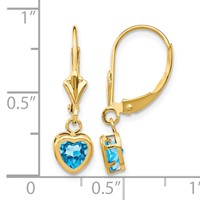 14K 5mm Yellow Gold Heart Blue Topaz Bezel Leverback Dangle Earrings view 4