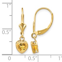 14K 5mm Yellow Gold Heart Citrine Bezel Leverback Dangle Earrings view 4
