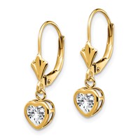 14K 5mm Yellow Gold Heart Cubic Zirconia Bezel Leverback Dangle Earrings view 2