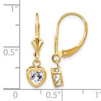 14K 5mm Yellow Gold Heart Cubic Zirconia Bezel Leverback Dangle Earrings view 4