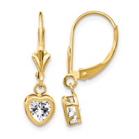 14K 5mm Yellow Gold Heart Cubic Zirconia Bezel Leverback Dangle Earrings view 1