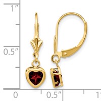 14K 5mm Yellow Gold Heart Garnet Bezel Leverback Dangle Earrings view 4