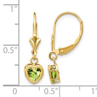 14K 5mm Yellow Gold Heart Peridot Bezel Leverback Dangle Earrings view 4
