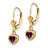 14K 5mm Yellow Gold Heart Rhodolite Garnet Bezel Leverback Dangle Earrings view 2