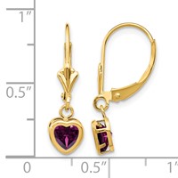 14K 5mm Yellow Gold Heart Rhodolite Garnet Bezel Leverback Dangle Earrings view 4